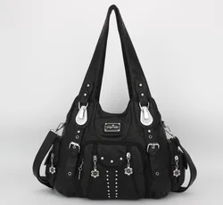 Women Handbags Black Vintage Shoulder Bags Fashion PU Handbag Female Satchel Big-capacity Shoulder Purse Bag bolsa feminina