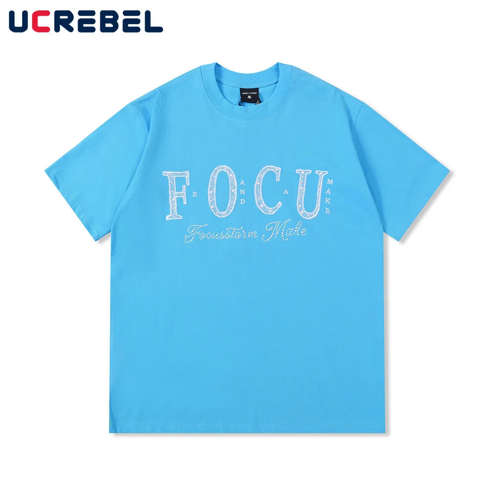 

Футболка с коротким рукавом и кружевной нашивкой, мужская летняя хлопковая футболка с вышивкой и половиной рукавов, свободная мужская хлопковая футболка с круглым вырезом