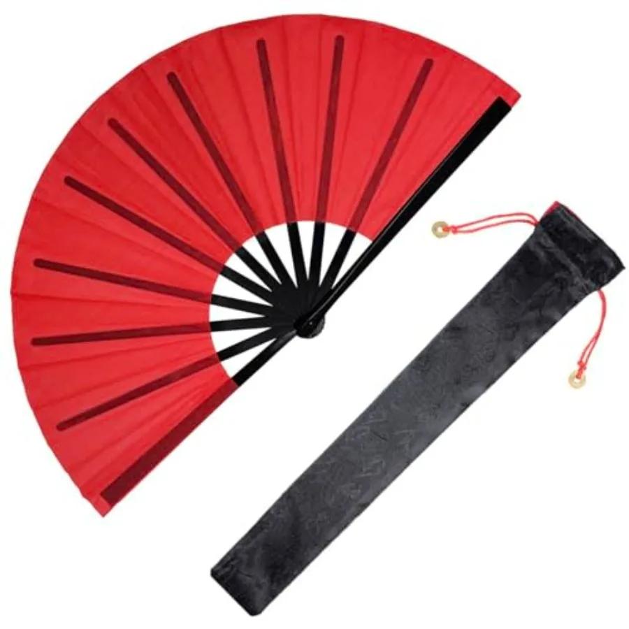 1 Packs Large Rave Fan Handheld Folding Fans Nylon Cloth Foldable with Holder Sleeve for Men and Women Performance Line Dance C