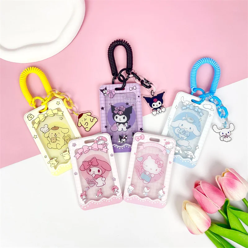 Sanrio Cinnamoroll Kuromi HelloKitty Cartoon Subway Bus ID Card Protective Sleeve Slide Cover Card Storage Case Keychain Pendant