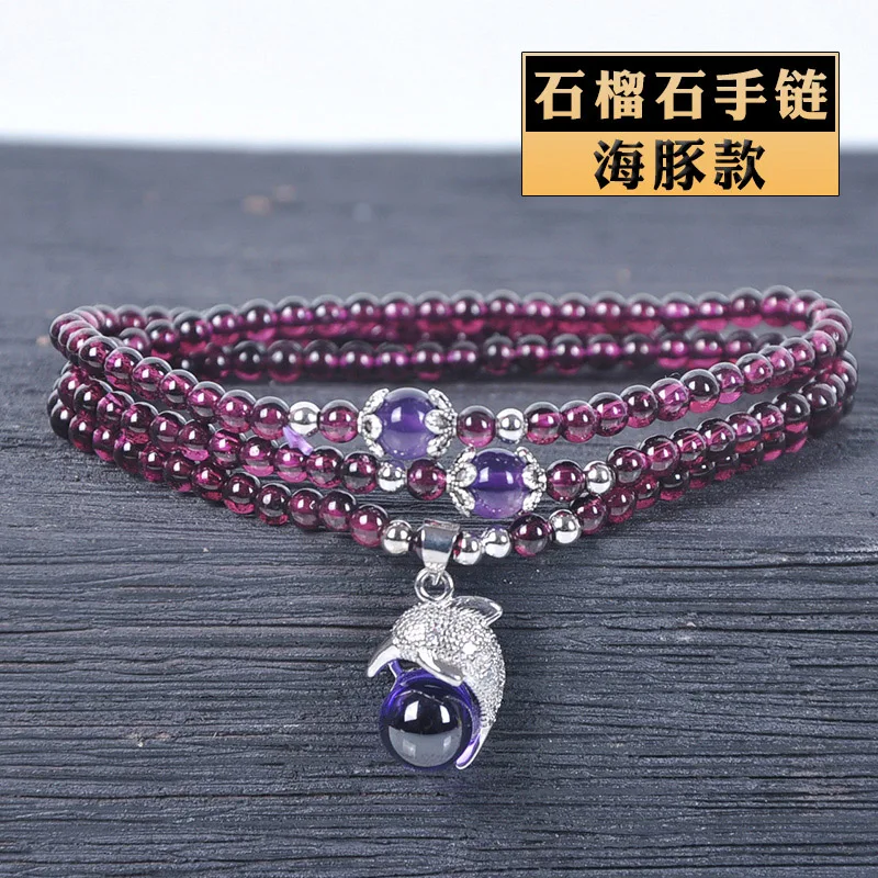 Purple Tooth Black Garnet Bracelet Female Multilayer 3 Rings 5a Crystal Necklace