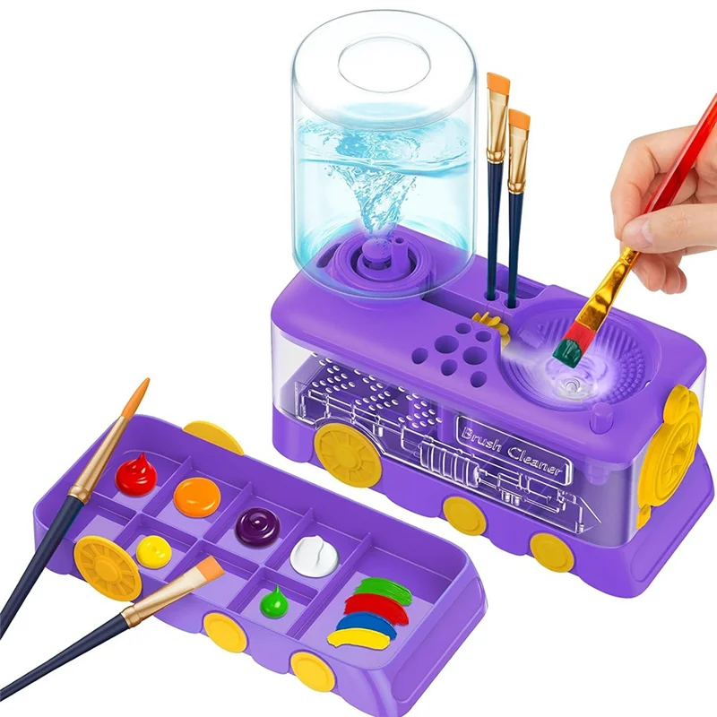 

ABVA-Innovative Purple Cartoon Paint Brush Cleaner With Drain Tray & Holder, Perfect For Acrylic And Watercolor Paintings