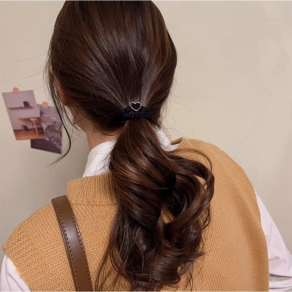 5PC European and American Cream Heart High Elasticity Hair Ties for Women Girls Ponytail Holder Hair Rings Rope Accessories
