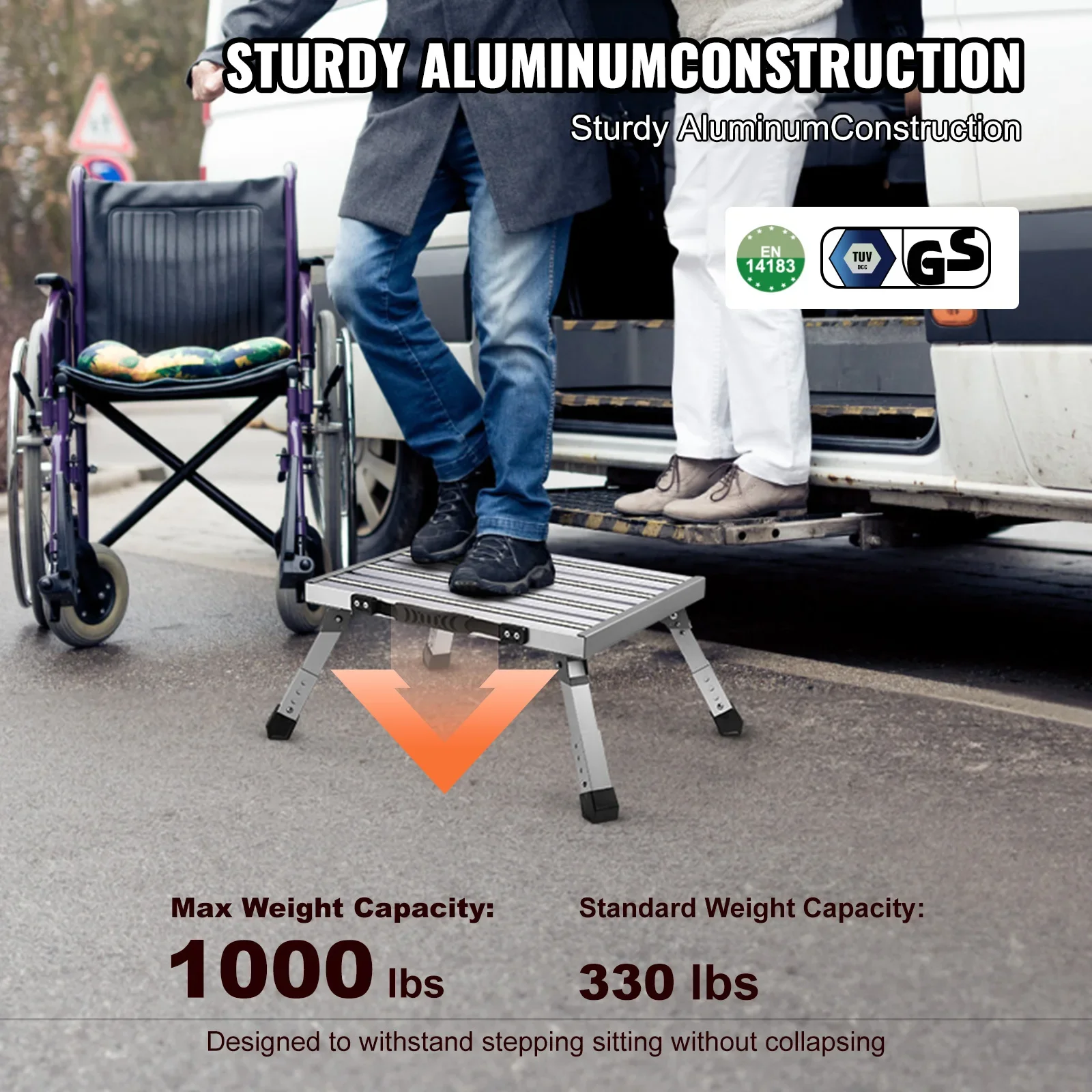 VEVOR-taburete con plataforma plegable para el hogar, escalón de altura ajustable, portátil, con superficie ancha antideslizante, soporta hasta 1000