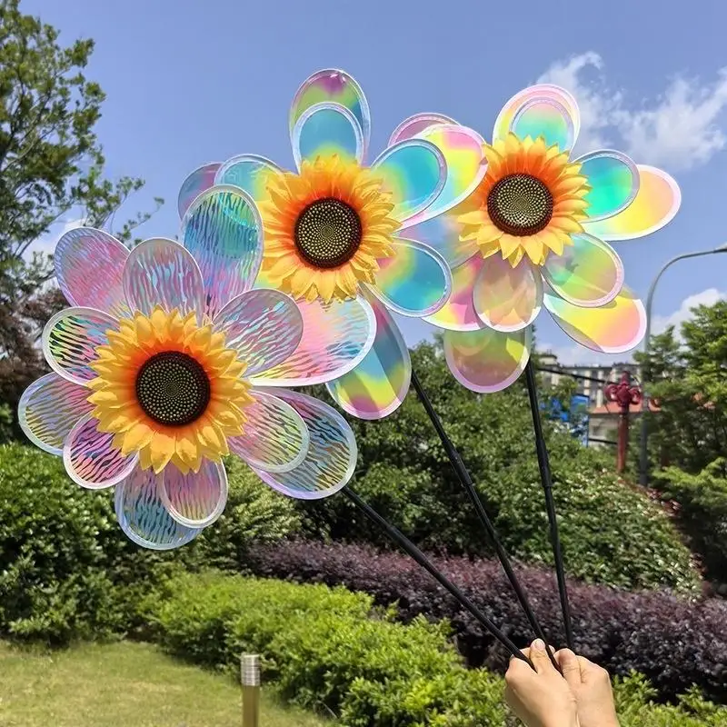Single Pack Dual-layer Wind Spinner Toy, Colorful Flame Illusion Sunflower Windmill for Garden Decor