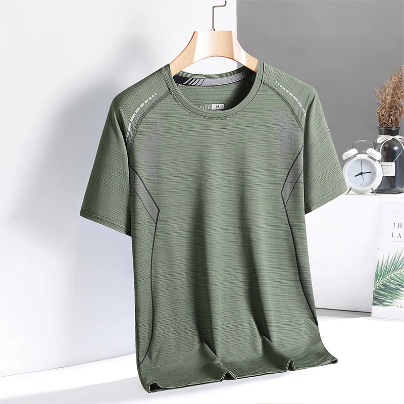 Quick Dry Sport T Shirt Men\'S 2024 Short Sleeves Summer Casual Green OverSize 3XL Top Tees GYM Tshirt Clothes