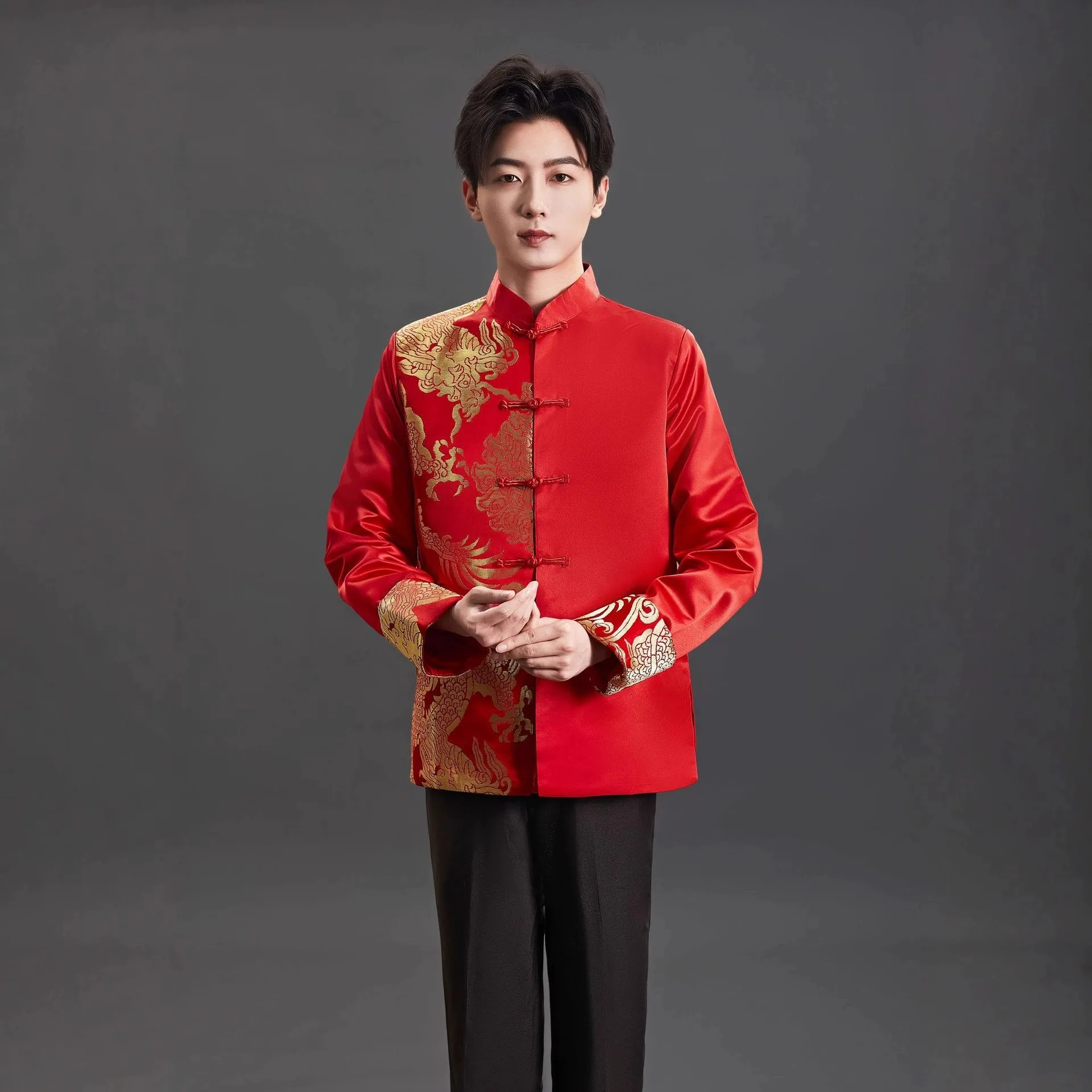 

Chinese Style Top Traditional Clothes for Men Plus Size Wedding Jacket Coat Tang Vintage Clothing Dragon Embroidery Zhongshan
