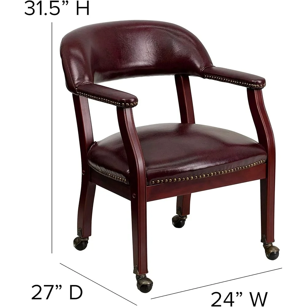 Luxurious Vinyl Conference Chair Casters Solid Mahogany Frame Durable Classic Design Ideal Office Library Waiting Area