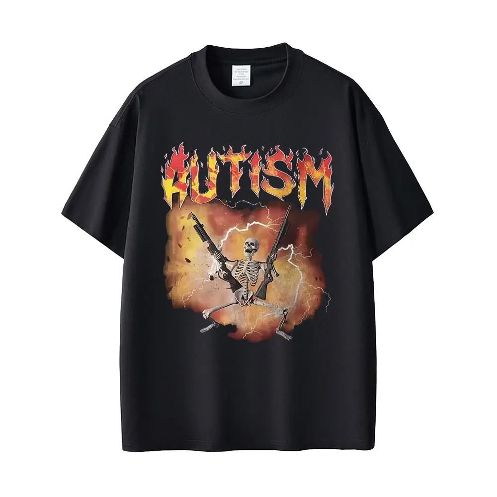 

Autistic Skeleton Funny Meme Graphic T-shirt Men Women Vintage Hip Hop Rock T Shirts Men's Casual Oversized Cotton Short Sleeve