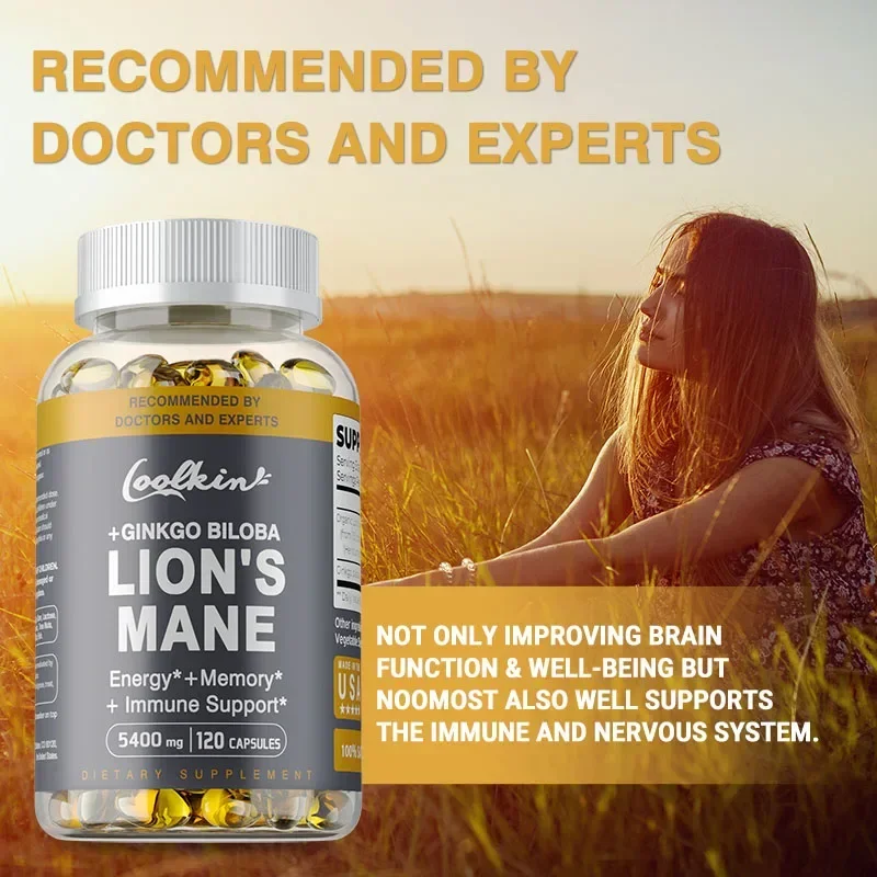 

Lion's Mane Mushroom Capsules - Brain Supplement for Focus and Immune Support, Brain Health Memory and EnergySupplement