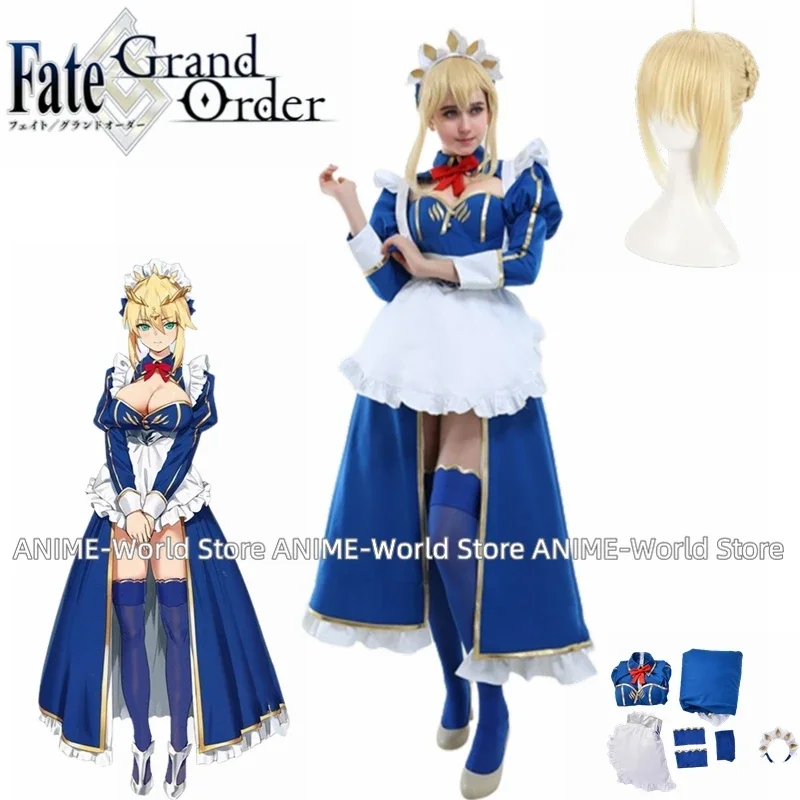 Fate Grand Order Lancer Artoria Pendragon Maid Blue Dress Girls Party Gift Dress Halloween Adult Suit Cosplay Costume