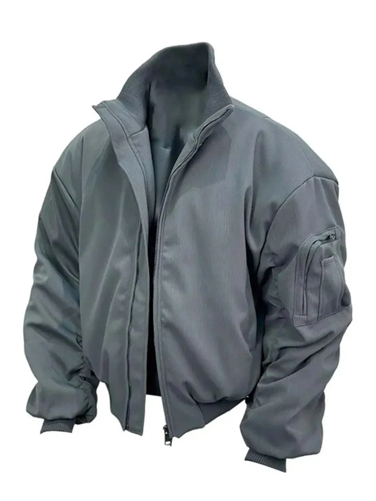 

Мужская зимняя куртка-бомбер из утолщенного хлопка с флисовой подкладкой в американском стиле, теплая, молодежная, свободного кроя, для работы