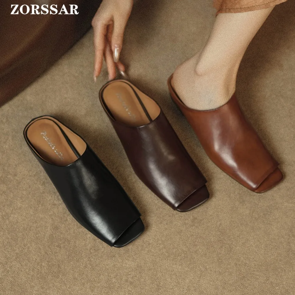 

Mule Slippers Baotou Half Slippers Women's Outer Wear 2025 Summer and Autumn New Single Shoes Versatile Soft Leather Mule Shoes