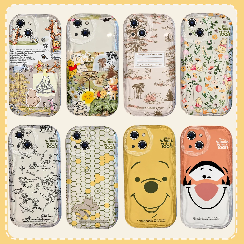 Cartoon Winnie the Pooh 3D Wave Phone Case For OPPO Reno 11 F 8 T 7 Z 6 5 4 Pro F23 F11 F9 4G 5G Soft Silicone Back Cover Funda