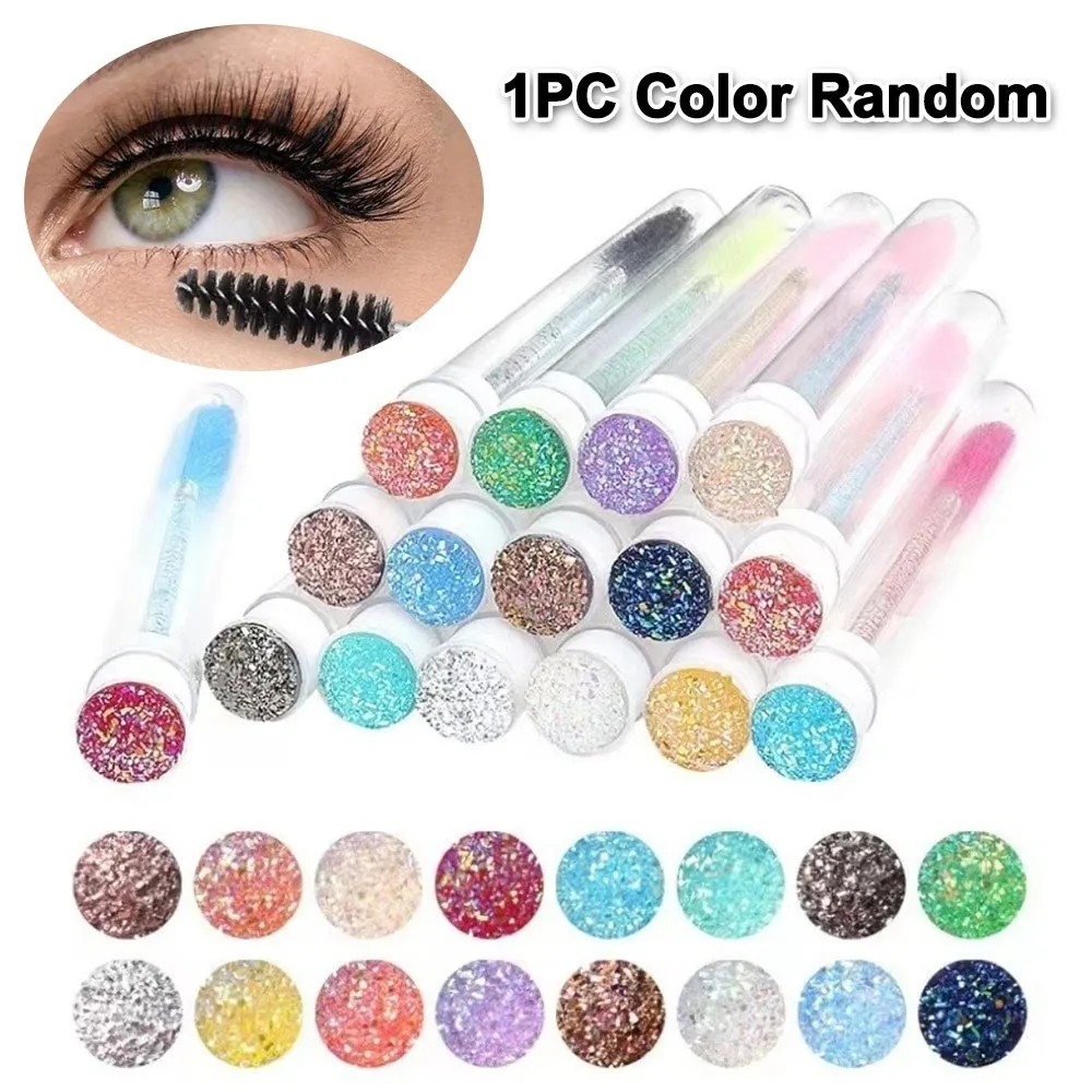 Portable Sparkling Eyelash Brushes Reusable In Tubes Mascara Wand With Container Case Eyebrow Spoolie Combs Makeup Tools