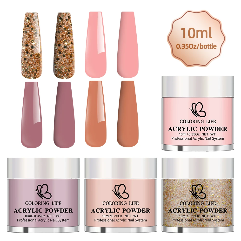 

4Pcs 0.35oz Dusty Rose/Nude Pink/Gold Glitter Acrylic Nail Powder Warm Earthy Tones Nail System No UV Lamp Needed DIY Manicure *