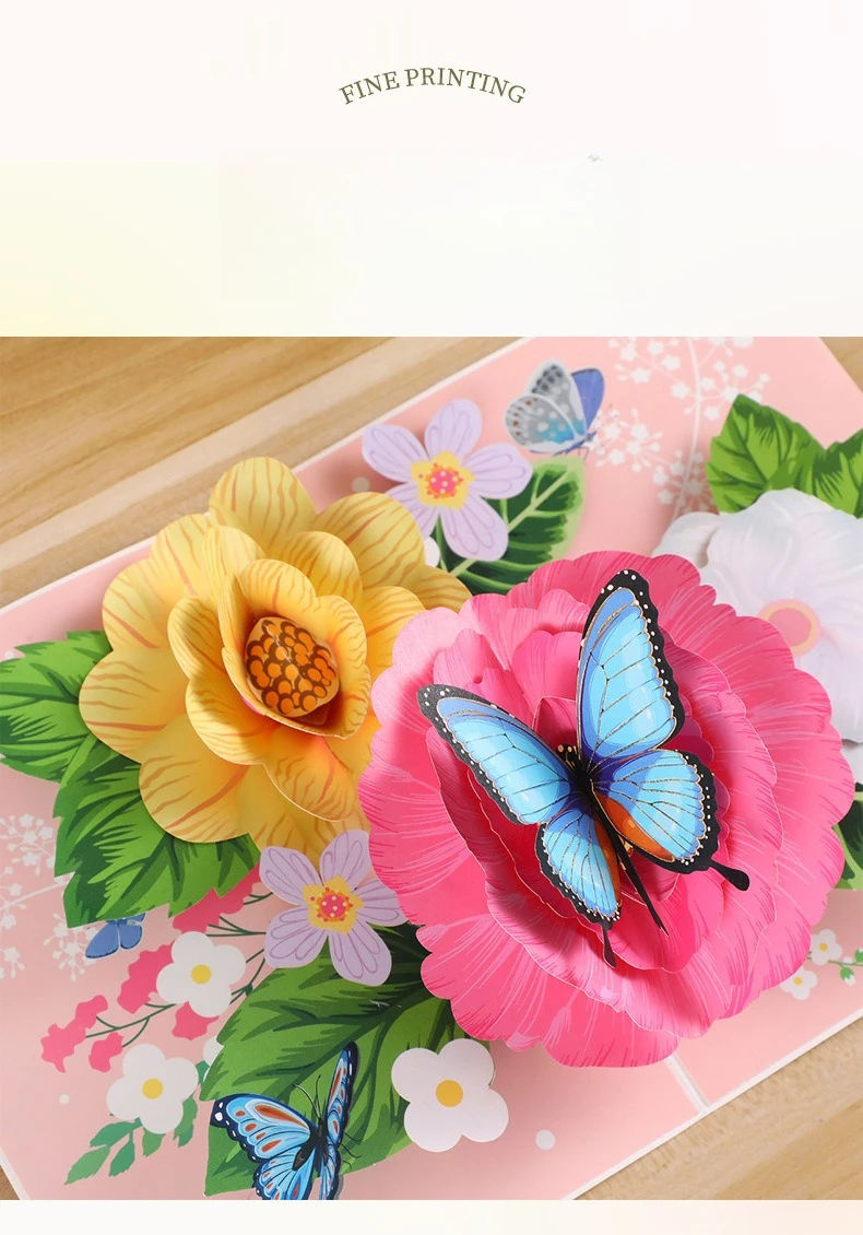1 Stück 3D Schmetterling Pop-Up Grußkarte mit Gänseblümchen-Blumenornament für Valentinstag Geburtstag Glückwünsche Beste Wünsche Einladungen – Detail 5