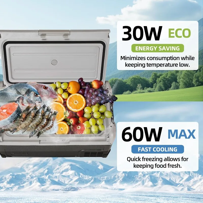 ثلاجة سيارة 12 فولت، ثلاجة فريزر محمولة 32 كيو تي مع مبخر توسيع ضربة، -4 ℉ ~68 ℉   مبرد فريزر تيار متردد 12/24 فولت و120-240 فولت تيار متردد