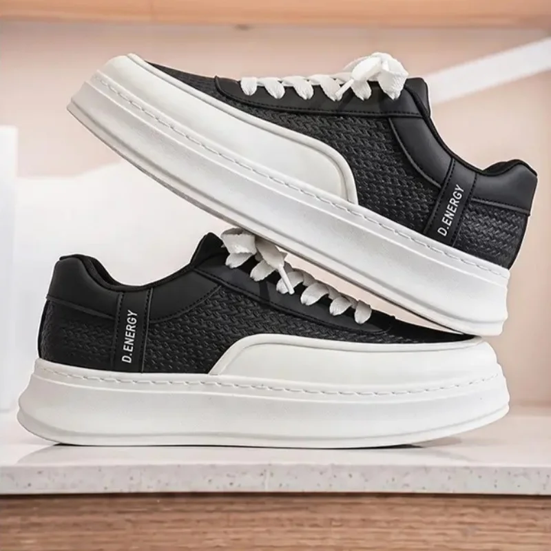 Men Board Shoes Spring Summer Color Block Casual Sneakers Woven Texture Thick Flat Sole Minimalist Daily Footwear