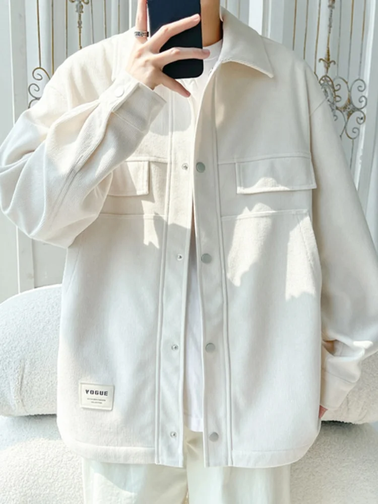 

Large Size Corduroy Long Sve irt Trendy Pure Color Collar Teenage Faion Warm Top Spring New Arrival Casual Wear