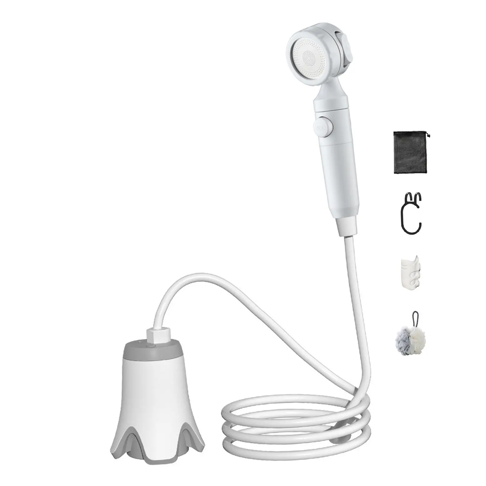 دش محمول للتخييم خفيف الوزن وقابل لإعادة الشحن مع خطاف وكوب شفط