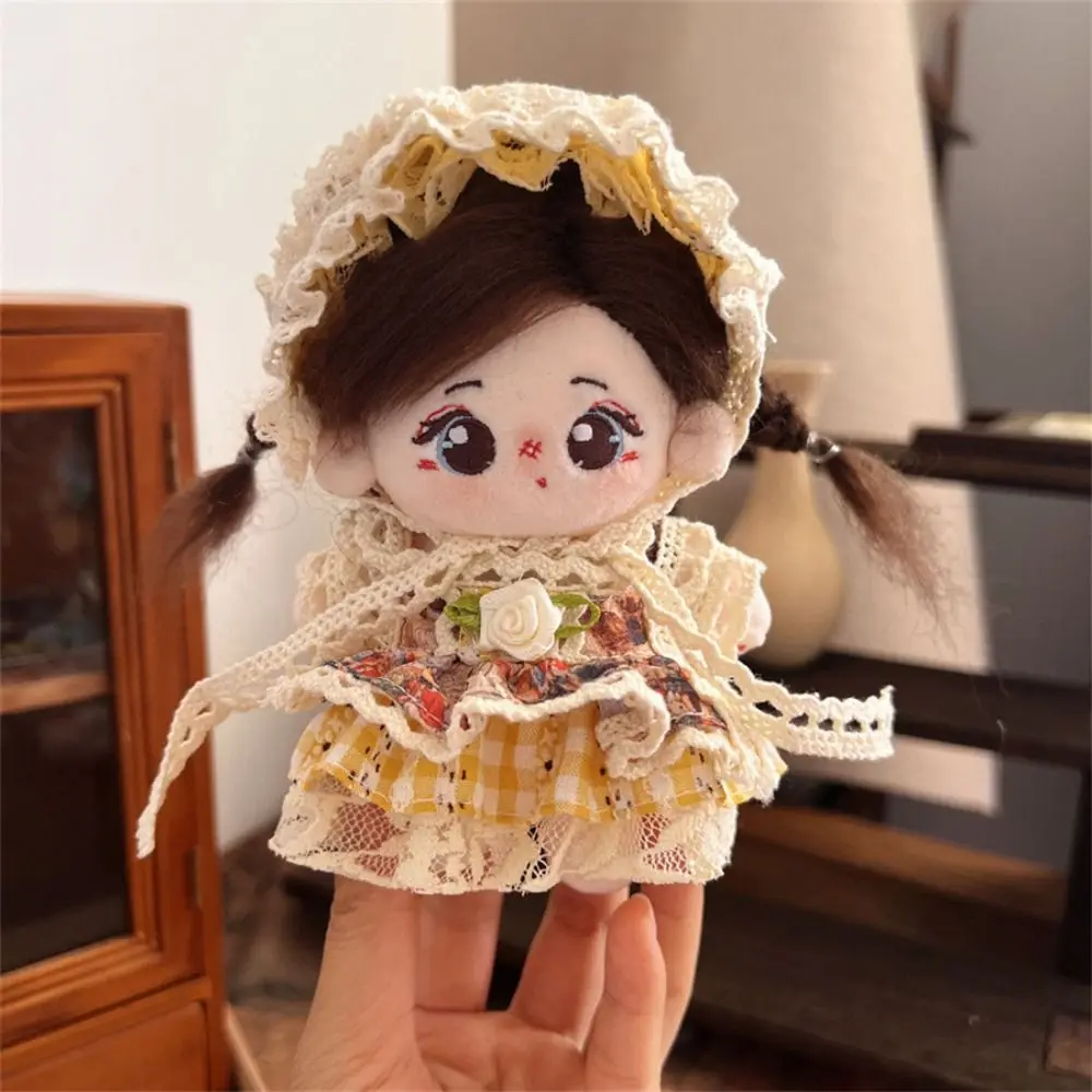 Maid Costume 10cm Doll Dress Camellia Multicolor Plush Dolls Cartoon Skirt Miniature Retro Cotton Dolls Halter Dress