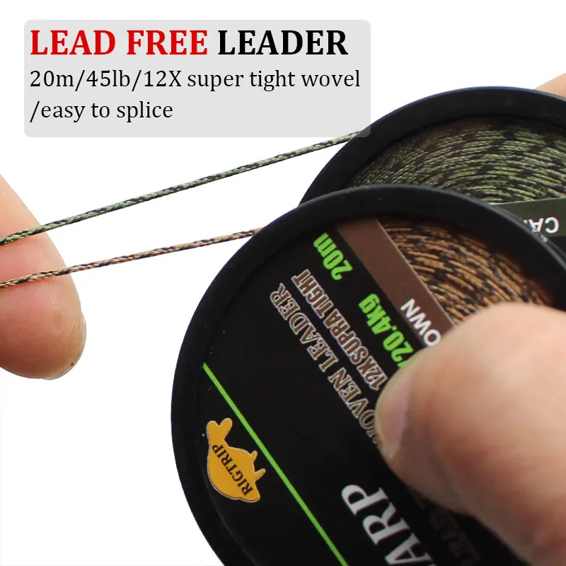 Carp Fishing Line 20m/45lb Lead Free Leader 12 Strand Woven Line Two Colors Braided Wire For Carp Coarse Match Fishing Tackle