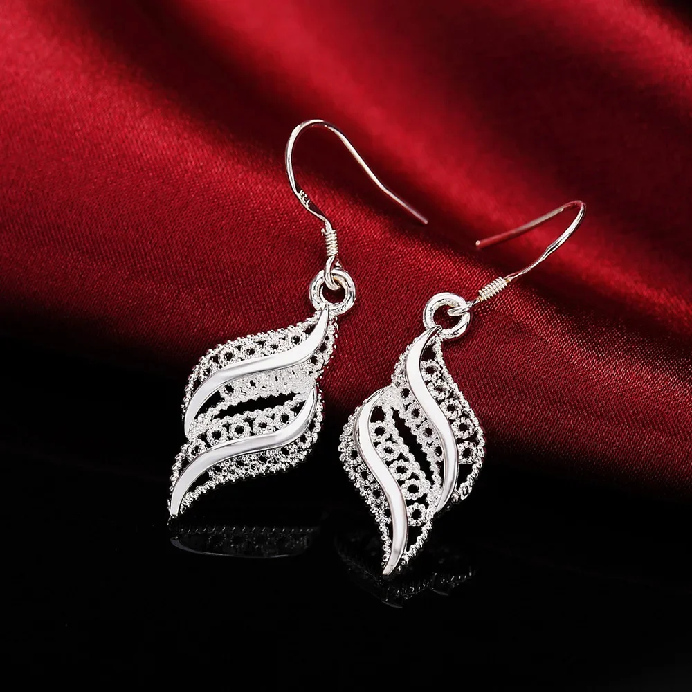 

Hot sale high quality 925 Sterling Silver Flowers leaf Earrings Women fashion party Jewelry Christmas Gifts vintage earrings