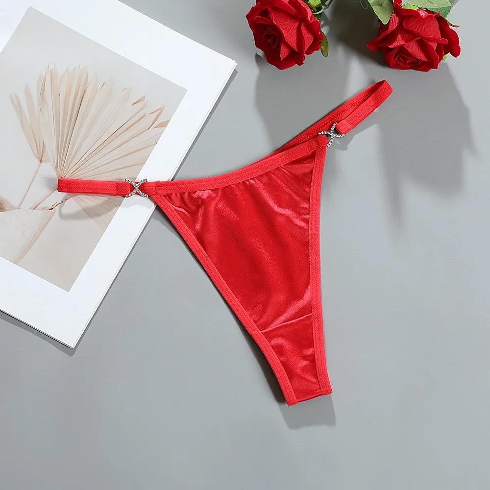 Süße Baumwoll-Zwickel-Strings aus glänzendem Satin, nahtlose Bikini-Slips mit niedriger Taille, einfarbige Unterhosen, T-Back-Höschen, Intimkleidung – Detail 4