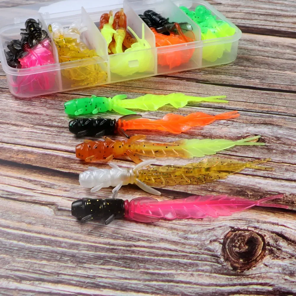 30pcs/lot Soft Bait for Lure Swimbait Artificial Worm Baits 75mm 1.32g With Box Trout Lure Silicone Freshwater Saltwater Pesca