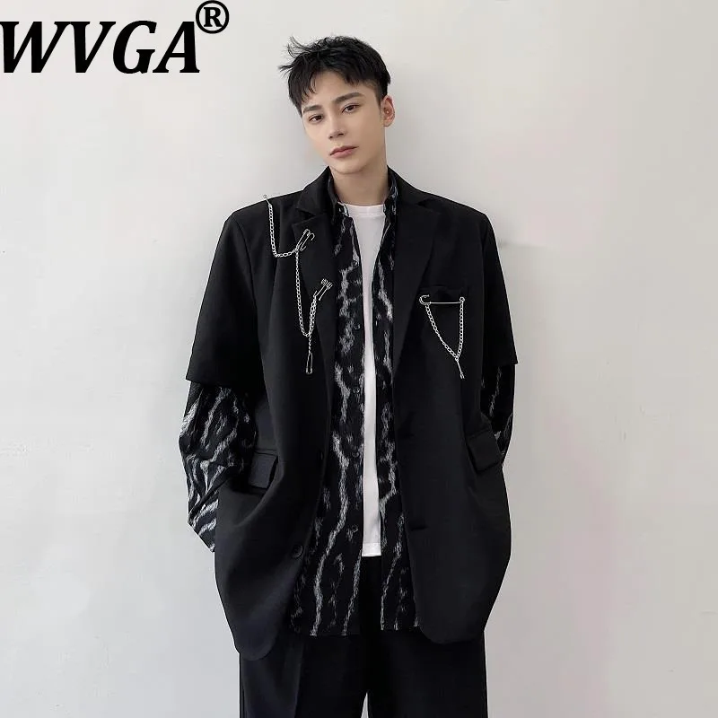 

WVGA Spring Autumn New Men's Tide High Street Metal Pendantdesign Fashion Short Sleeve Suit-Coats Niche Chic Casual Blazer W8869