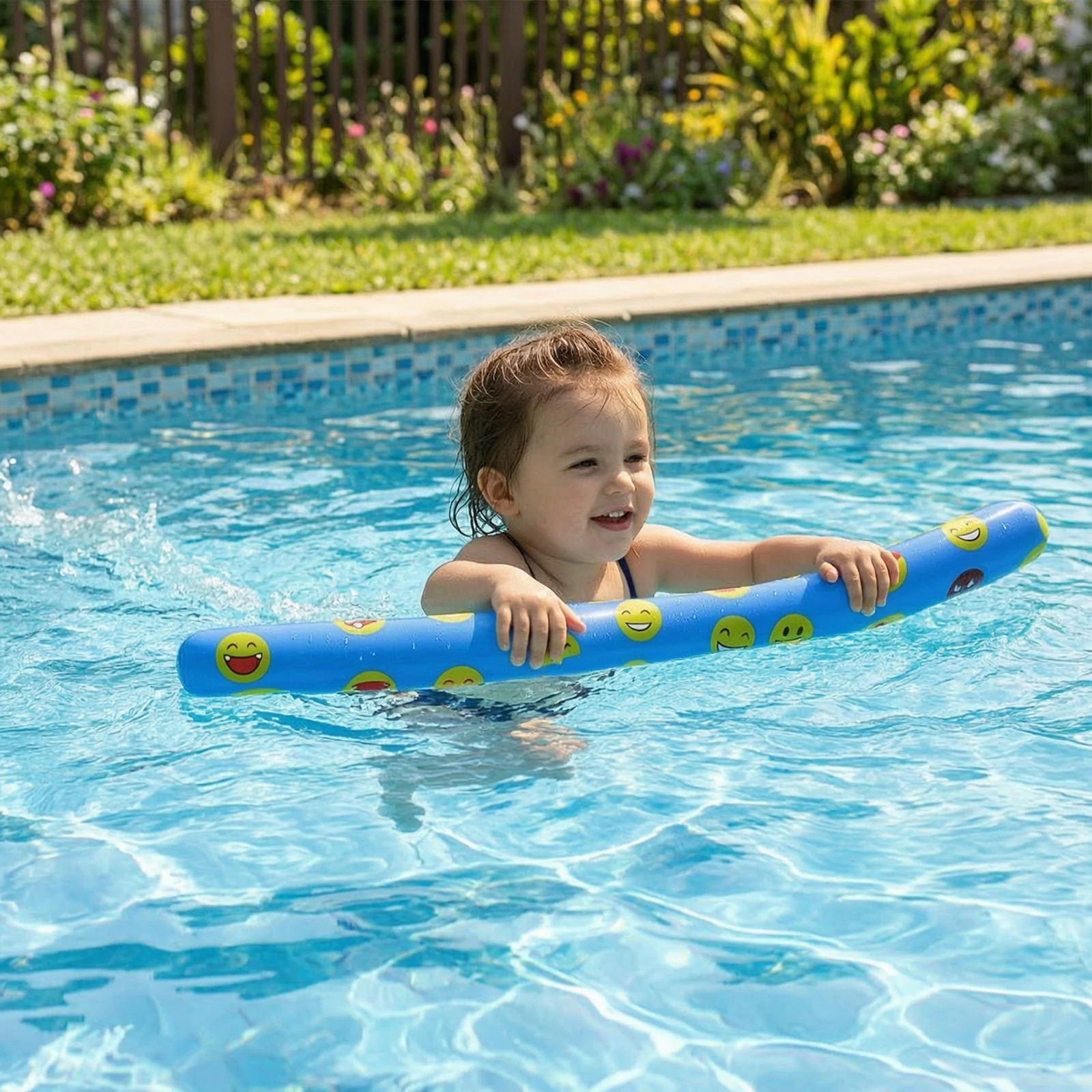 Inflatable Pool Noodle Portable Inflatable Swim Noodle Pool Buoyancy Aid with Smiley Face Compact Flexible for Swimmers