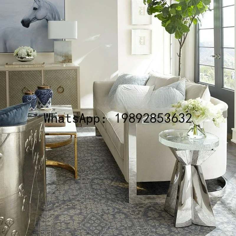 

4-10 american-style sofa, stainless steel living room three-seater fabric metal sofa, minimalist hotel furniture