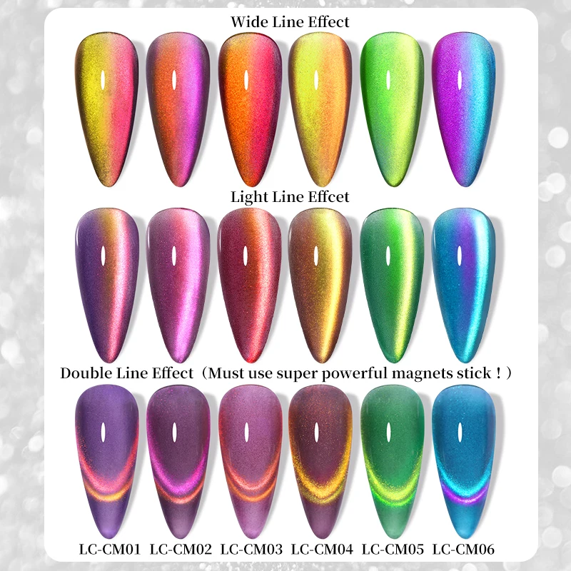 LILYCUTE 6Pcs/Set 7ml 9D Double Light Rainbow Cat Magnetic Gel Nail Polish Sparkling Fireworks Colorful Soak Off Nail Art Gel Va