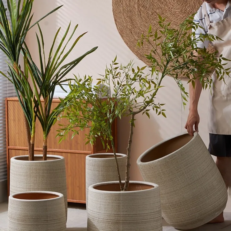 YFY  Nordic floor-to-ceiling stoneware breathable extra-large ceramic planter soft decoration living room balcony large diameter