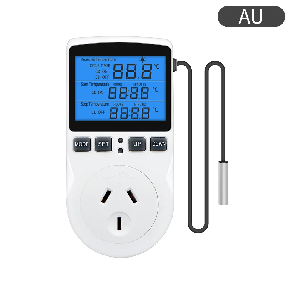 3680W Thermostat Temperature Controller EU/US/UK/AU/FR LCD Backlit Digital Thermostat Heating Cooling Control Mode Plug in Timer