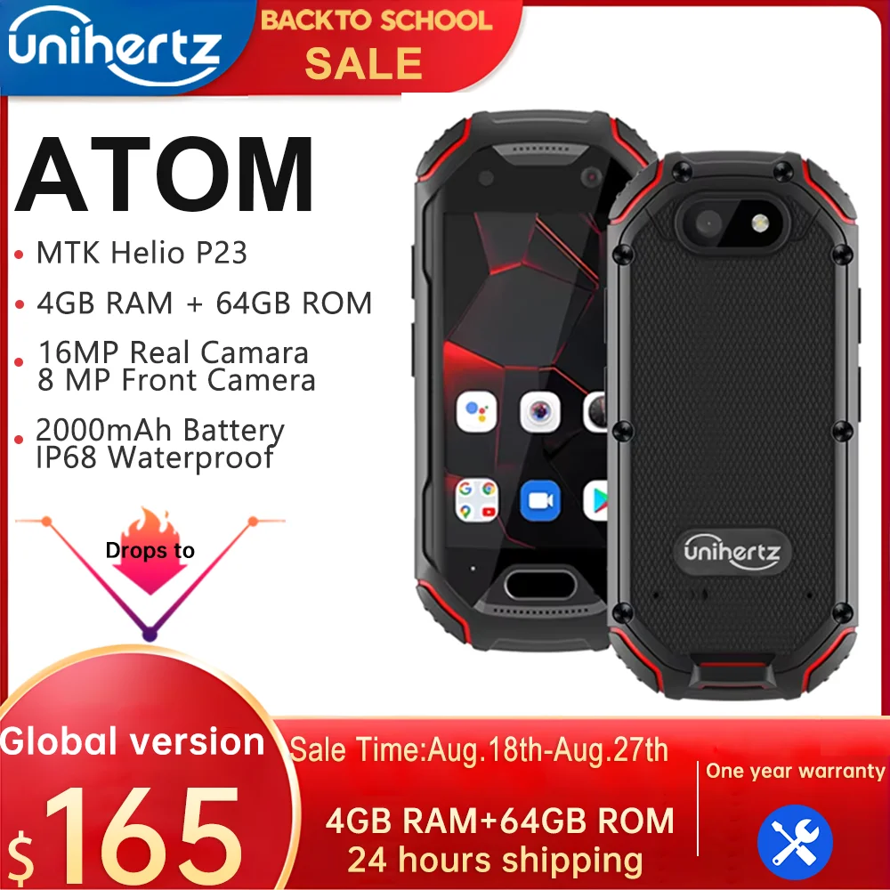 In Stock Unihertz ATOM World's Mini Rugged Smartphone 4GB 64GB Android 9 Octa Core 2.45 inch Unlocked Cellphone 2000mAh NFC