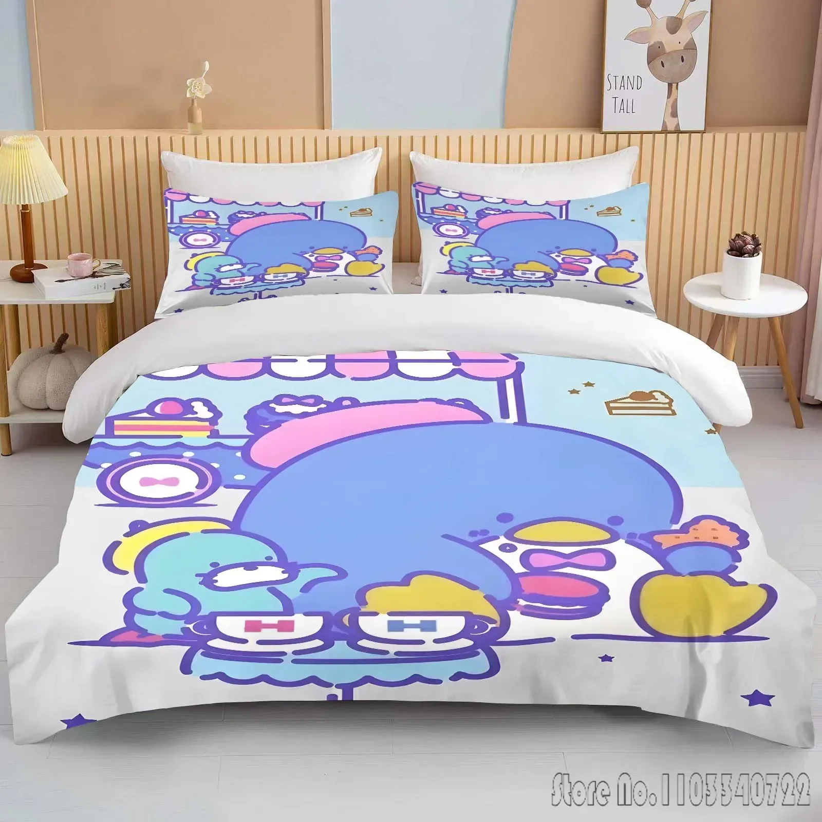 Sanrio Tuxedo Sam Printed Bedding Set Duvet Cover Anime Quilt Adult Kids Birthday Gift Full Size Comforter Bedding Sets