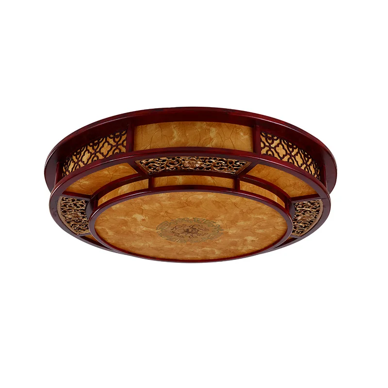 

Chinese imitation retro ceiling lamp, atmospheric round solid wood living room villa yellow sheepskin lamp
