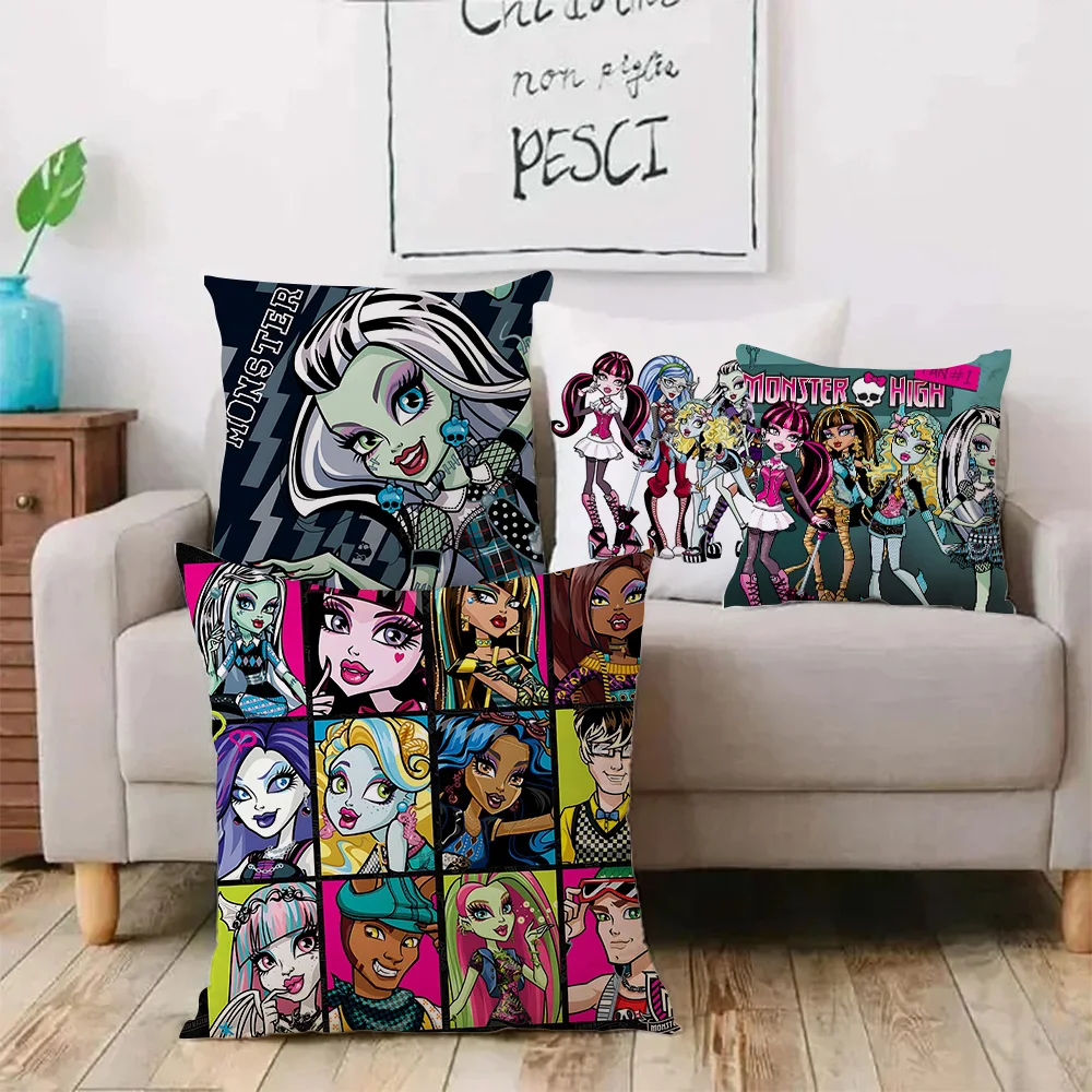 M-Monster HighS Pillow Covers Cartoon Sofa Decorative Home Double-sided Printing Short Plush Cute Cushion Cover