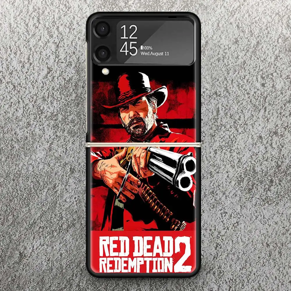 Red Dead Redemption 2 Print Case For Samsung Galaxy Z Flip 3 4 5 6 5G Phone Shell ZFlip6 Flip5 Flip4 Flip3 Pattern Black Hard Co