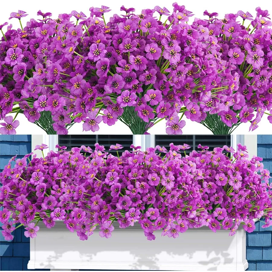 

72PCS Artificial Flowers for Outdoors UV Resistant Faux Plants Outdoor Fake Flowers for Outside Home Porch Window Box Spring Su