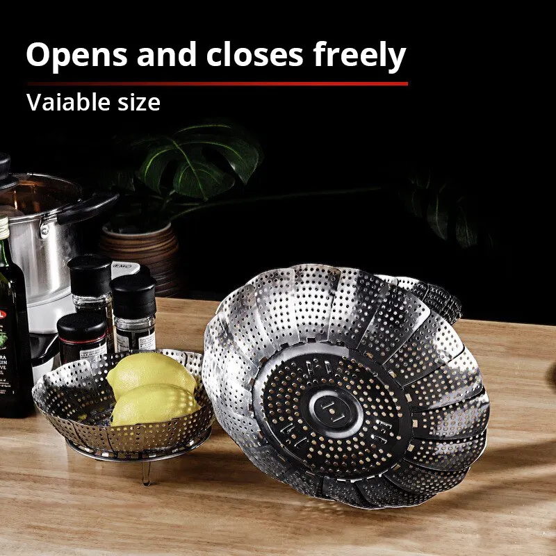 Multifunctional Stainless Steel Steamer Plate Silver Retractable Folding Steaming Food Steamer Vegetable Fruit Basket