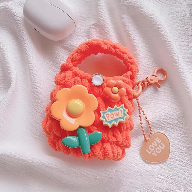 Creative Knitting Storage Bag Keychain For Pendant Sweet Korean Style Flower Coin Bag Keyrings Girls Cute Knitted Keychain 2024