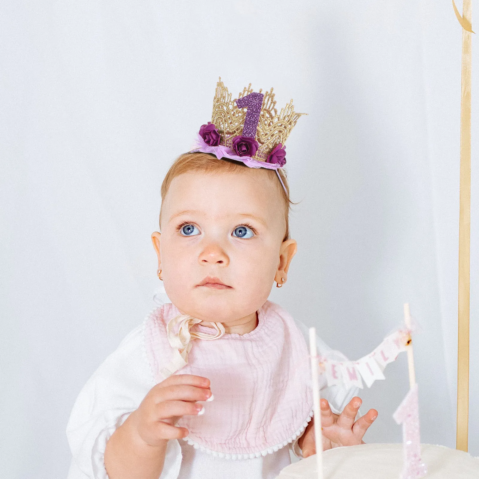 

Purple Crown Lace Rose Design Hair Comb Headband for First Birthday Party Elegant Princess Hair Accessories Photo