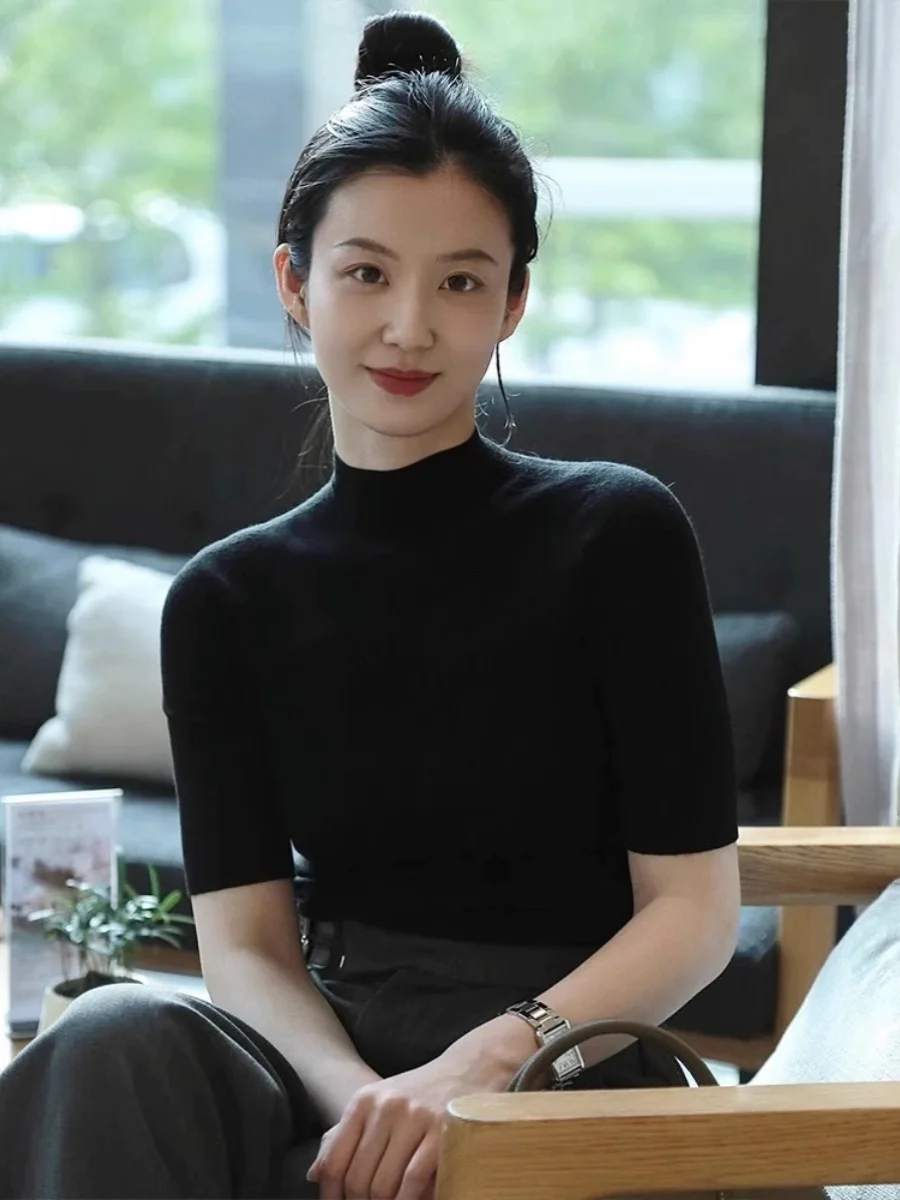 

Bla Thin с полувысоким воротником Base irt Женский весенне-осенний облегающий ор Sve mid Sve Inner Wear Top Commute Sle