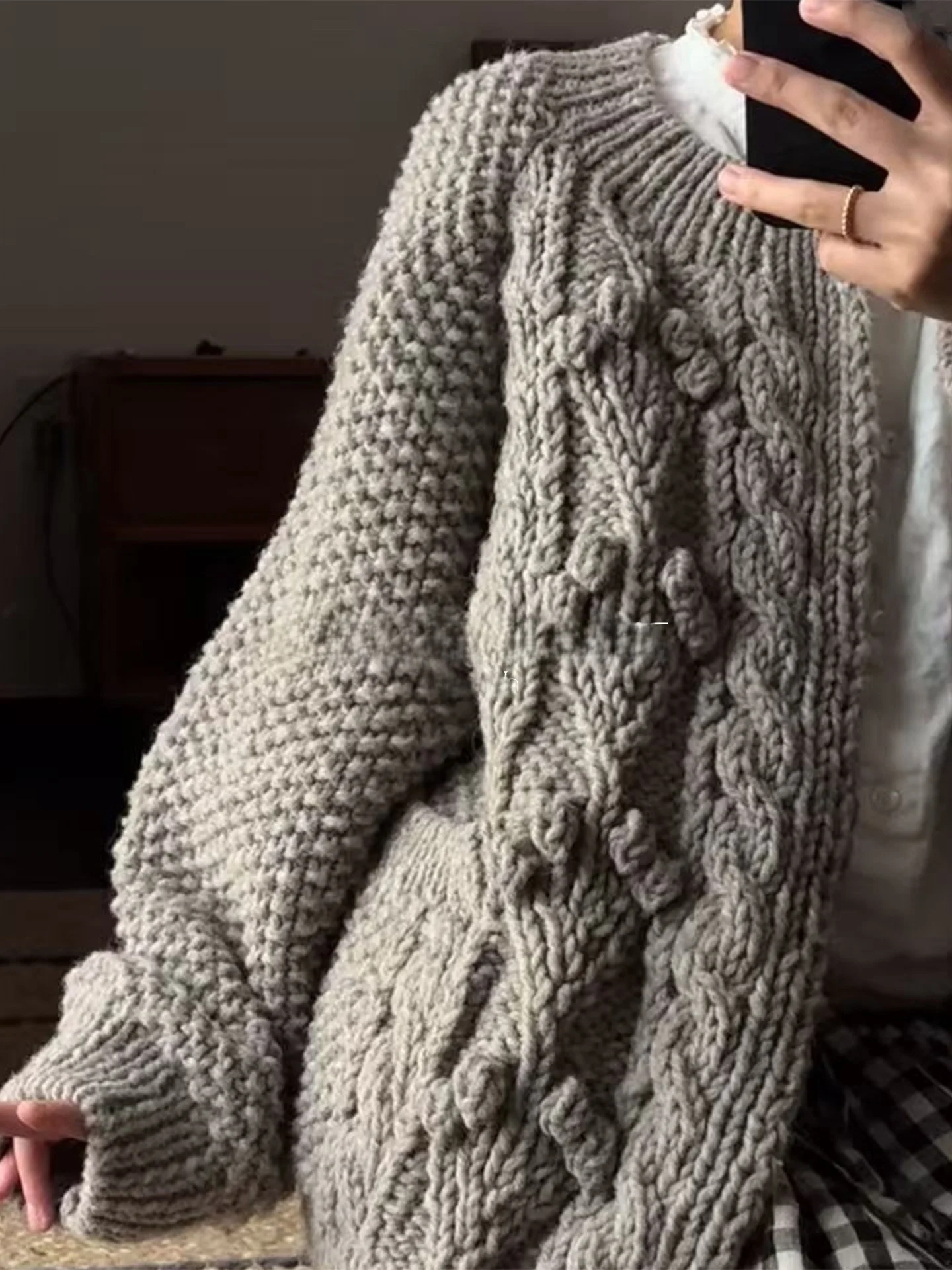 

Rouje Kefss Hand Knitted Thiened Open Cardigan Sweater Loose Autumn Winter New Sle Casual Straight Fit Long Sve Top