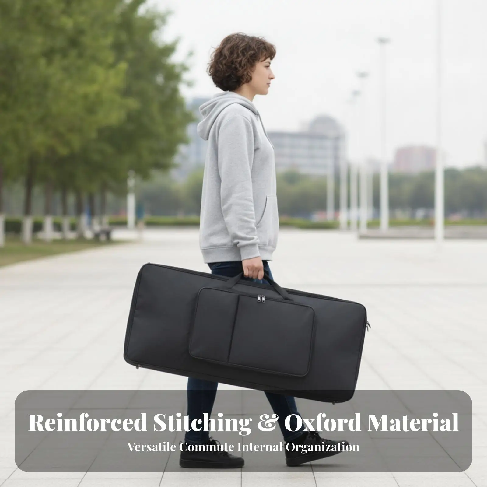 Versatile Keyboard Carry Case for 61 Note Piano with Curved Shoulder Strap Design and Spacious Zippered Main Compartment