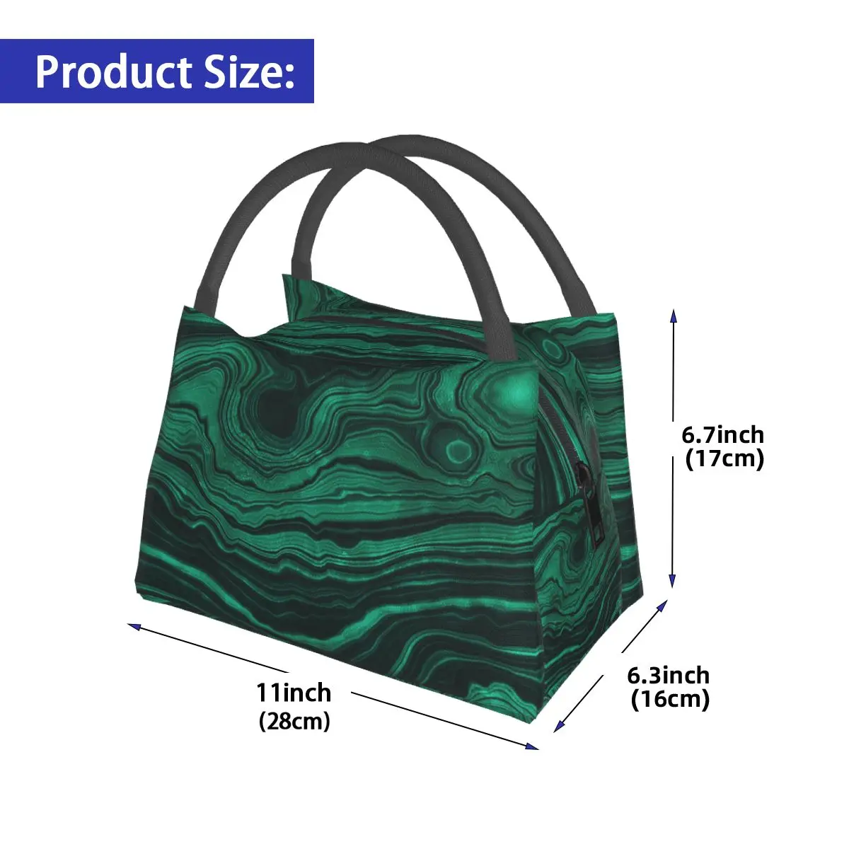 Faux Malachite Green Marble With Light Veins Lunch Bag Food Boxes Portable Container Cooler Thermal Lunch Box Tote