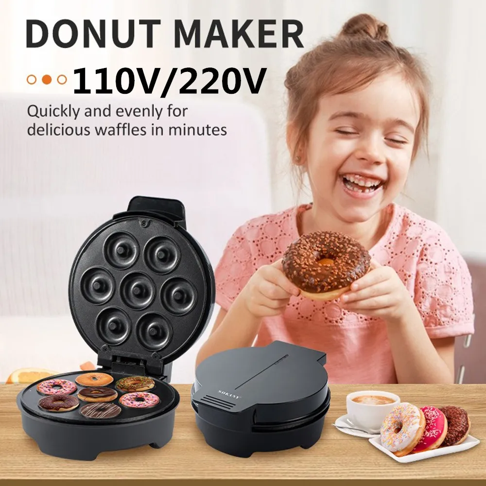 110V 220V Mini Grill Donut Maker Machine Electric 1200W Automatic 7-Hole Kitchen Non-Stick Cooking Cake Pan For Kids Dessert 누룽지